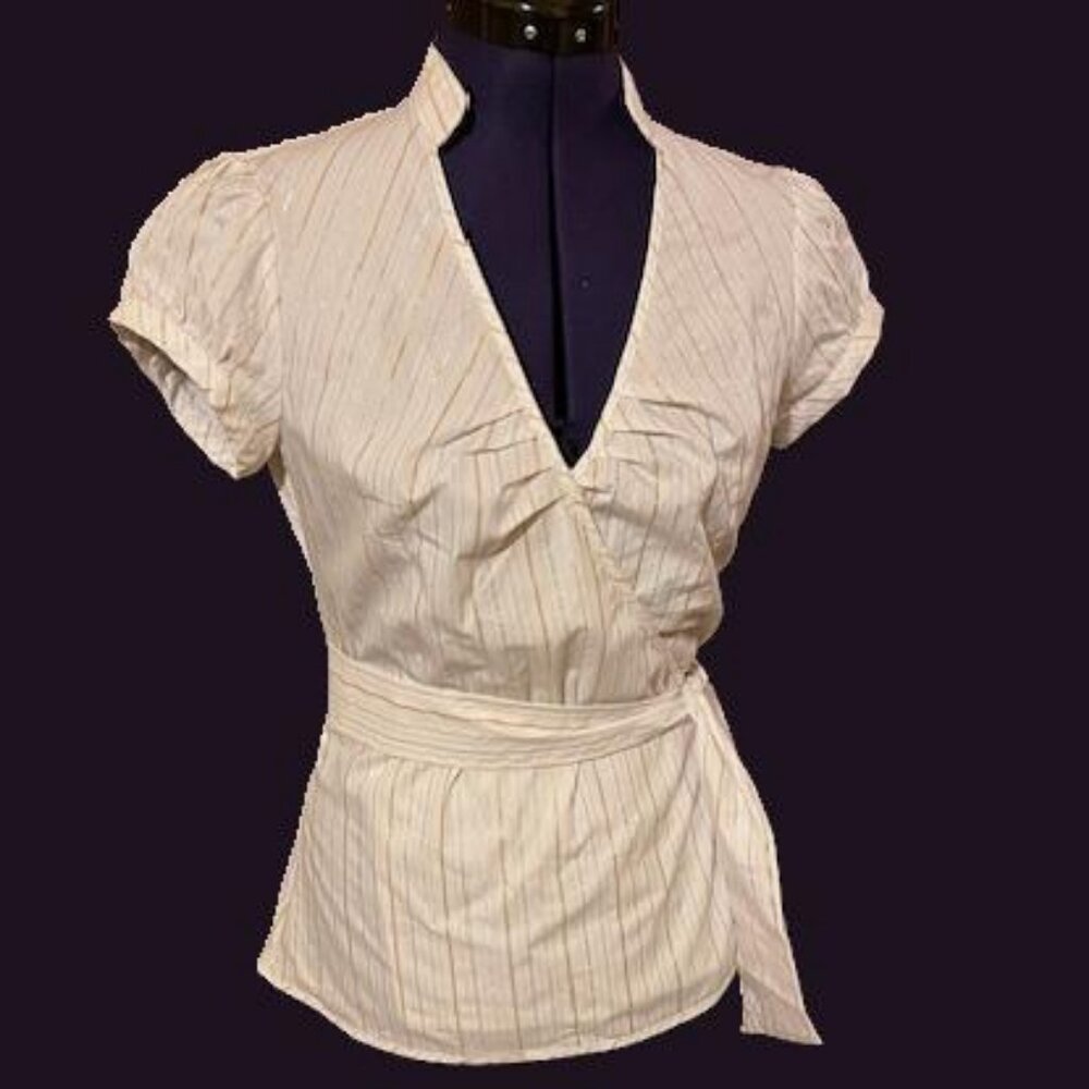 Y2K Wrap top stretch fabric white with silver + gold stripes